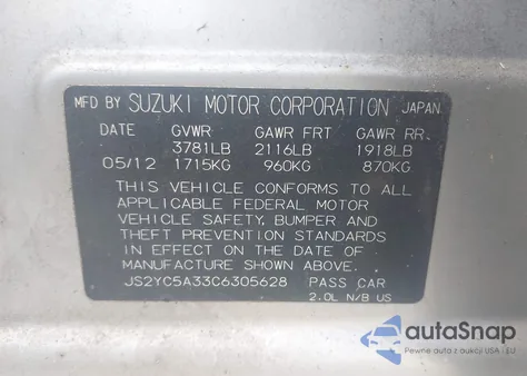 2012 Suzuki Sx4 Le/Le Popular из США, поврежденный, VIN JS2YC5A33C6305628